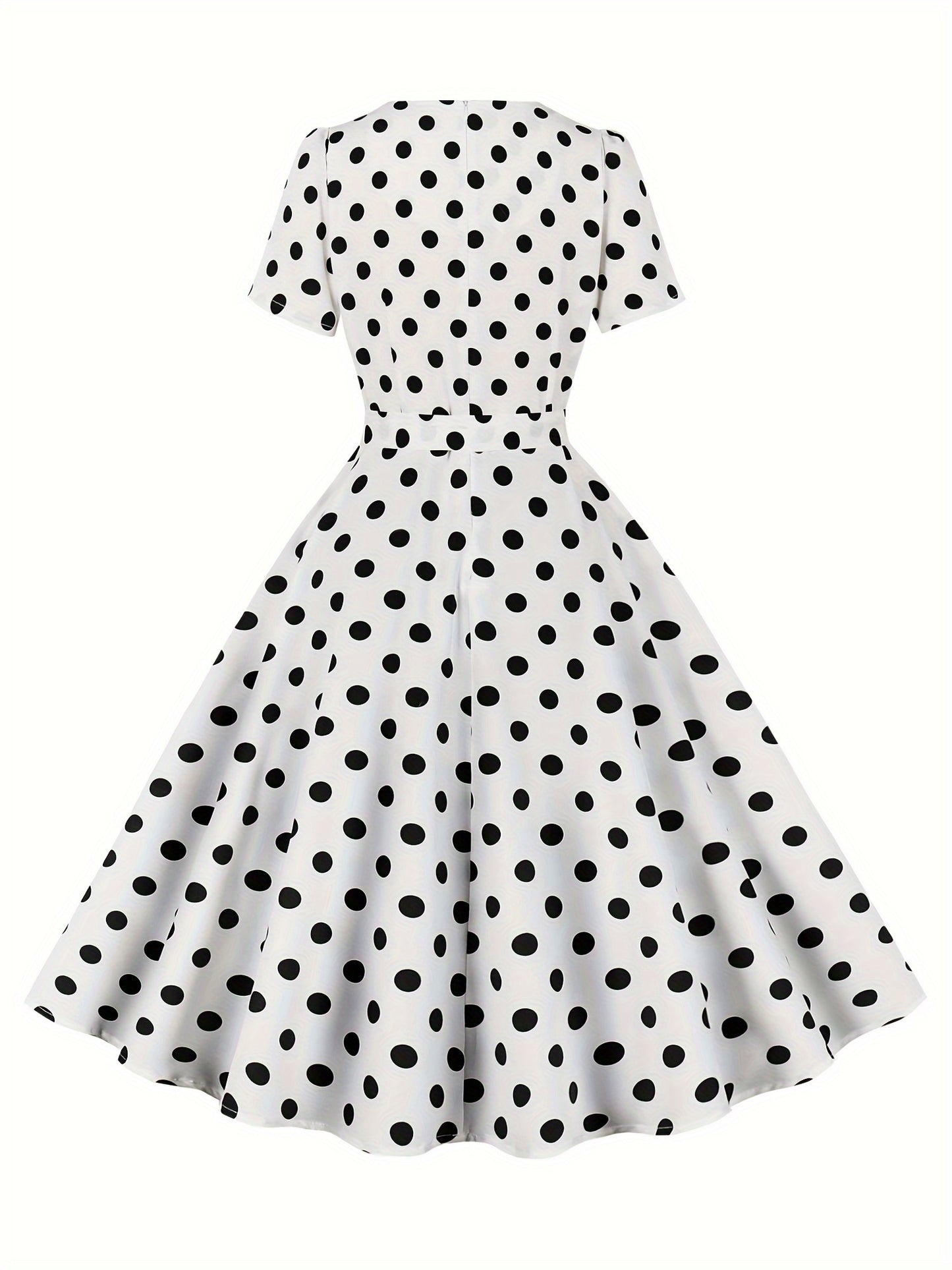 Polka Dot A Line Vintage Dress, Short Sleeve Party Dress for Women