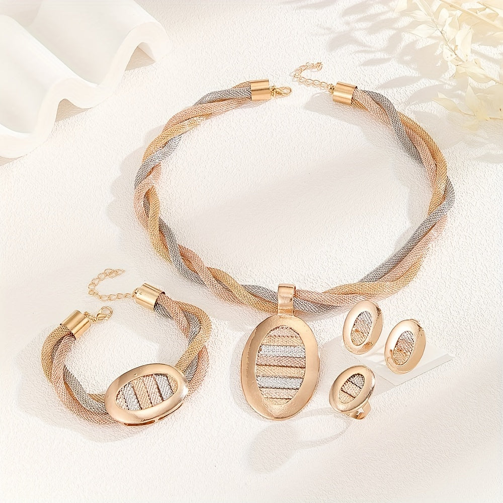 October Birthstone Jewelry Set, Vintage Boho Style in Synthetic Material with 14K Gold Plated Zinc Alloy – Featuring a Sports Theme, Complete 5-Piece Set including Earrings, Necklace, Bracelet, and Rings for Everyday Wear and Special Occasions – Perfect