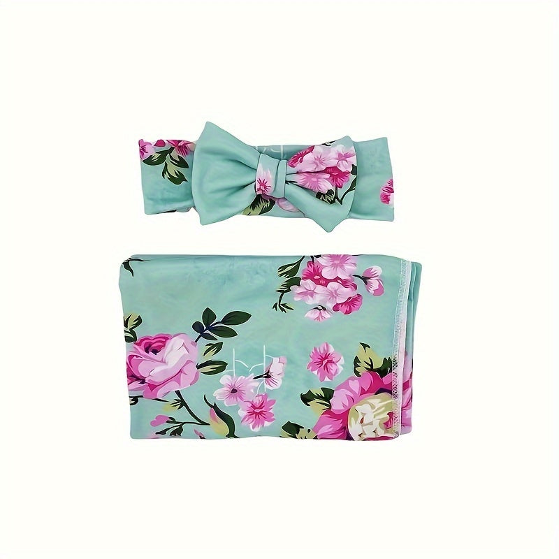 Set of 2 Floral Print Bow Headband and Blanket, Cozy Blanket for Home and Travel, Perfect Halloween or Christmas Gift