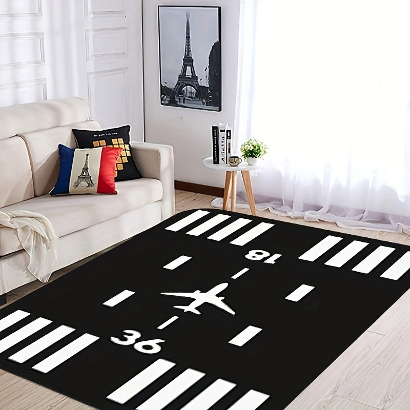 Rectangular Airport Runway Rug: Lightweight, Machine-Made, Hand-Washable, 1cm Thick, Non-Slip, Durable, Ideal for Home Decor - Offered in Multiple Sizes