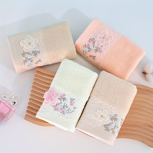 2 cotton embroidered hand towels perfect for home bathroom, absorbent and quick-drying with soft and skin-friendly fabric.