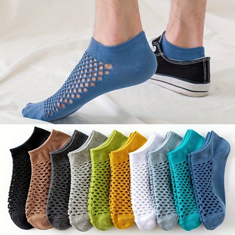 5 pairs of men's breathable, sweat-resistant no show socks for outdoor fitness and running in spring and summer.