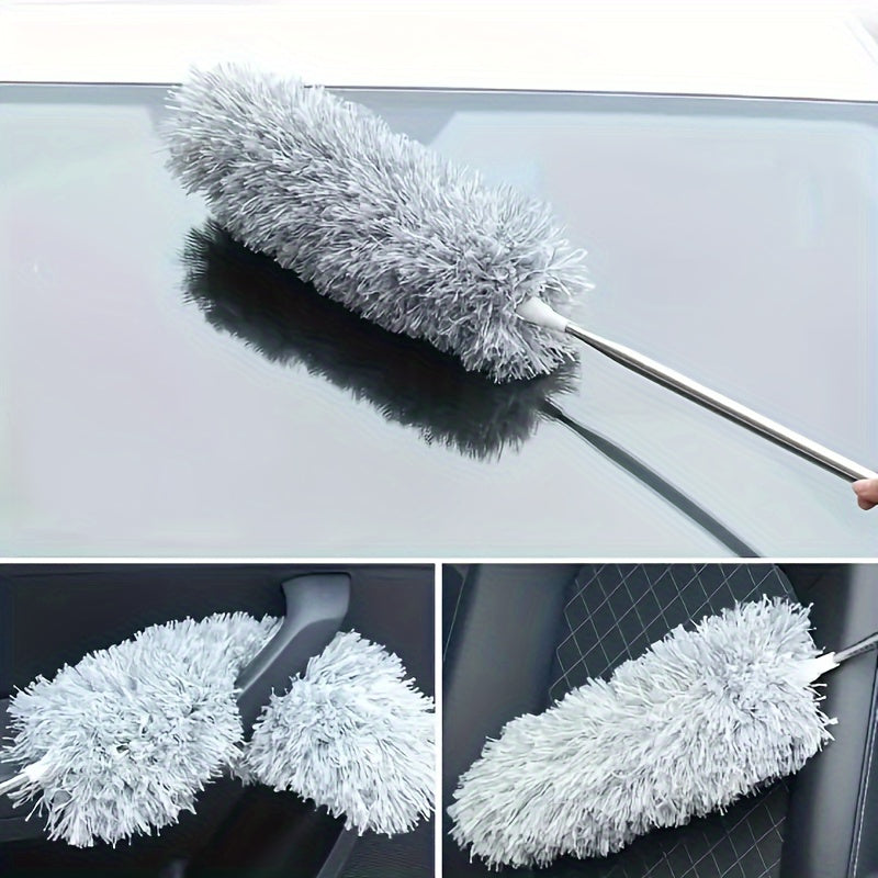 Extendable Duster with Telescopic Handle - This versatile cleaning tool features a bendable head and can be used on high ceilings, furniture, cars, and more. Made of reusable washable microfiber, it is perfect for use in living rooms, bedrooms