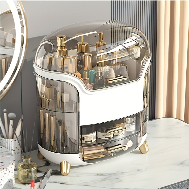 Cosmetic makeup organizer with drawers for vanity and bathroom storage.