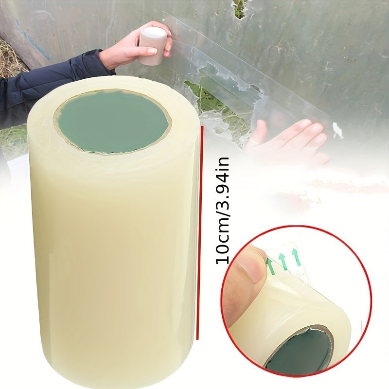 Greenhouse repair tape for agriculture and garden film, clear and UV resistant, with high strength adhesive for DIY repairs.