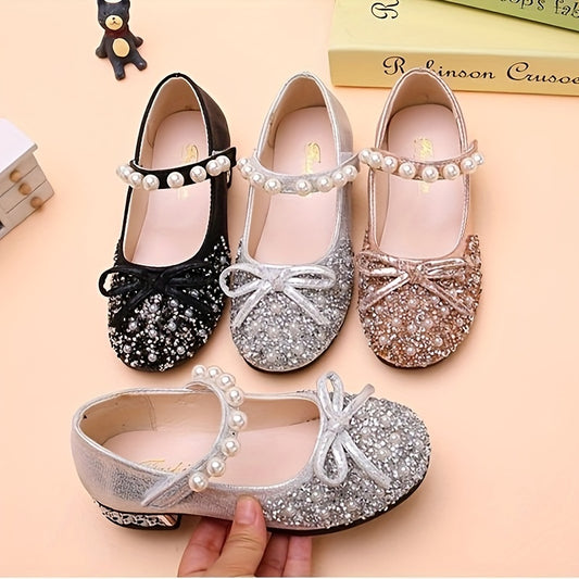 Little girl princess shoes with crystal detailing, perfect for summer. Features a soft bottom and available in high heels for middle and big children.