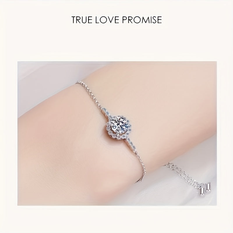 Sterling Silver Bracelet for Women - This elegant bracelet is made of 925 sterling silver and features an adjustable Moissanite gemstone in D color weighing 1 carat. The synthetic June birthstone adds a touch of sophistication to this fashionable