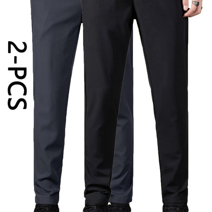 2 men's quick-dry athletic pants with stretch fabric and pockets