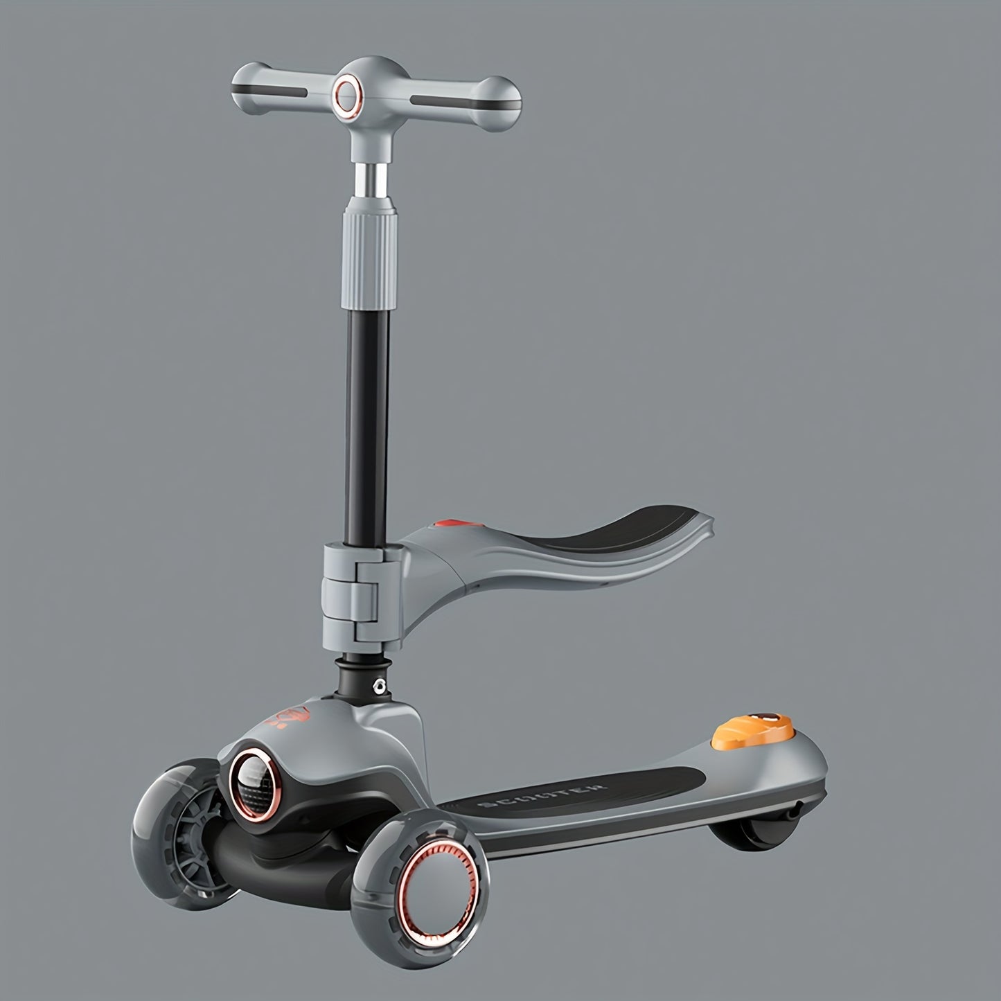 Children's 2-in-1 scooter and bike with adjustable handlebar, LED wheels, music, and foldable design for ages 3-8, offered in various colors.