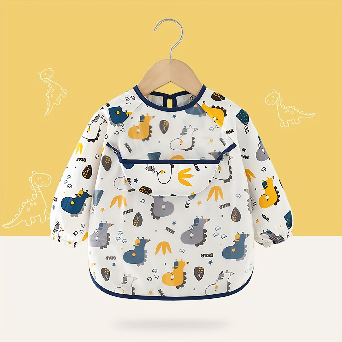 Autumn and Winter Waterproof Dining Bib with Long Sleeves, Reversible Design for Comfortable and Breathable Home Feeding Experience