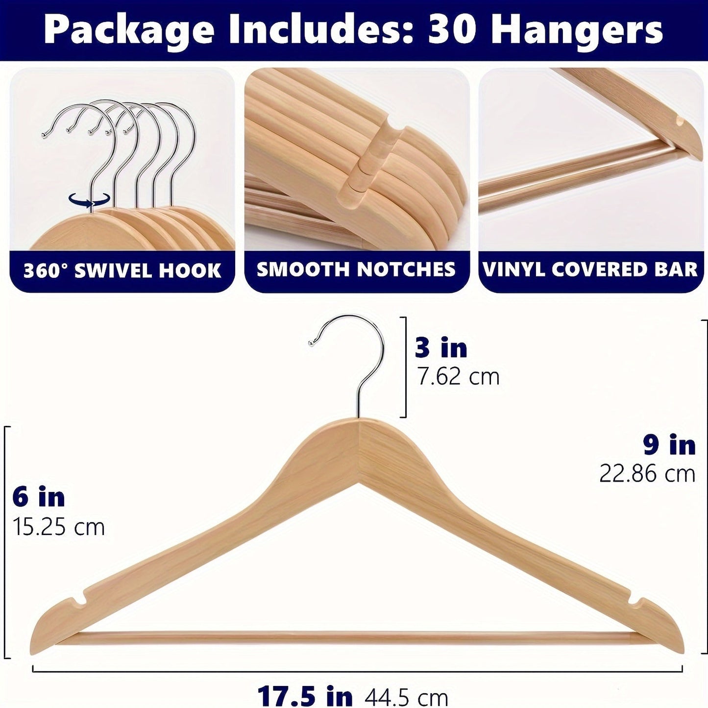 Set of 20 Non-Slip Wooden Clothes Hangers Featuring Grooves, Made from Solid Wood - Ideal Drying Rack for Wardrobes, Bedrooms, and Clothing Stores. These Anti-Deformation Traceless Standard Hangers are designed for Household Space Saving Storage, perfect