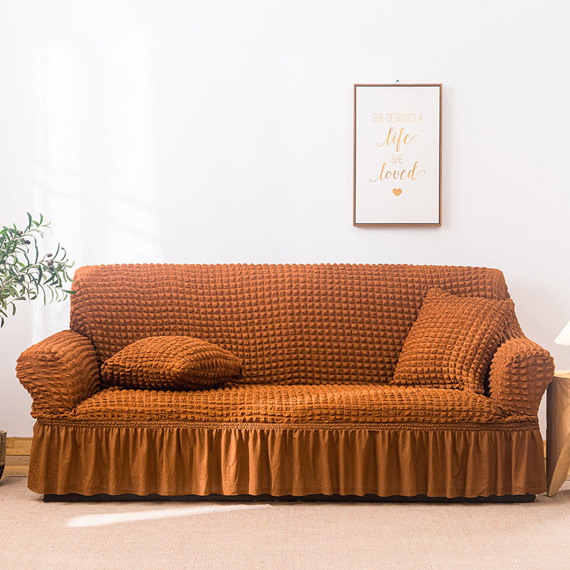 Stretch sofa slipcover with skirt, washable and durable, universal fit.