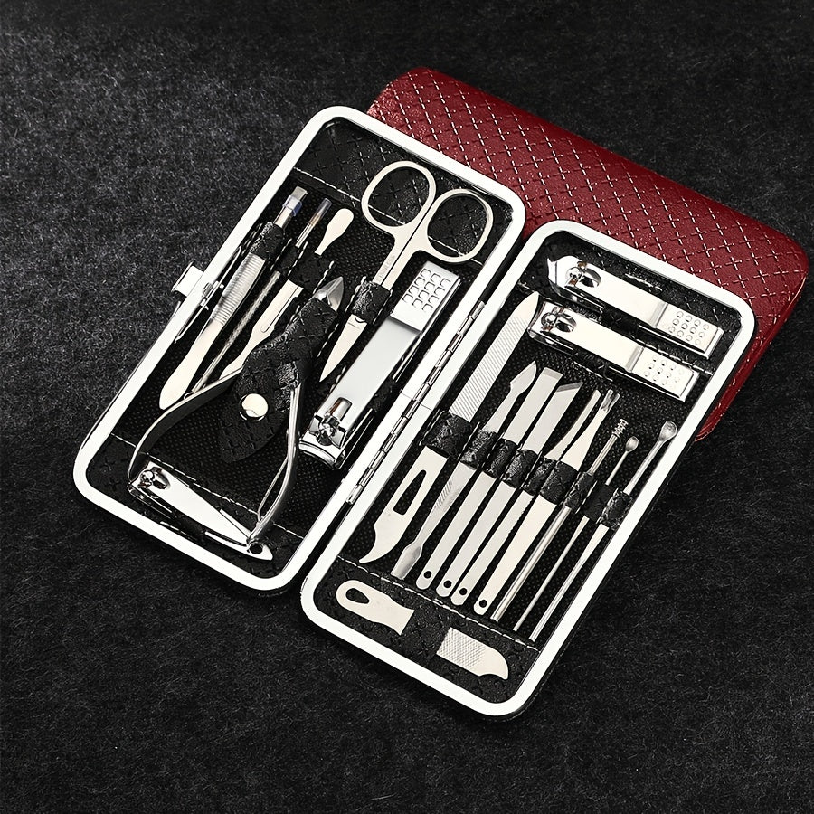 Stainless Steel Manicure Set with 19 Tools for Foot Care.