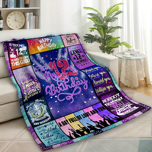 Celebrate Your 12th Birthday in Style with a Vibrant Blanket - This Soft, Cozy Polyester Throw Features Fun Birthday Messages & Patterns - Easy to Clean in the Washing Machine, Perfect for Year-Round Use on the Sofa or Bed - The Ideal Gift for Girls