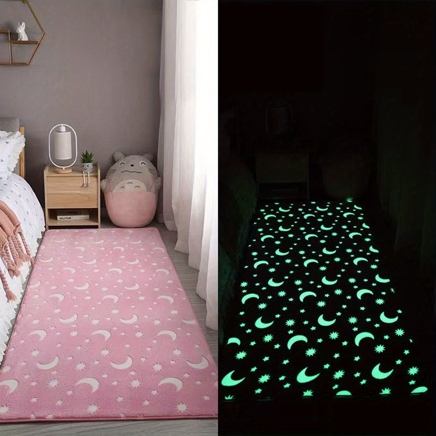 One piece of Luminous Fluffy Plush Area Rug for your room, featuring a thickened Moon Memory Foam floor mat that glows in the dark. This thicken play mat is soft and perfect for use as a bedside rug in your bedroom.