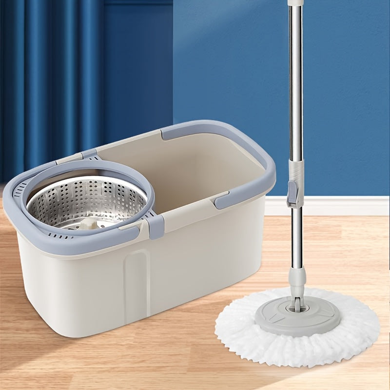 Get the 1pc Dual Drive Rotary Mop Set for effortless floor cleaning. This set includes an Automatic Dehydrating Bucket that eliminates the need for hand washing. Made from durable plastic with a stainless steel handle, the Spin-Dry Round Bucket is