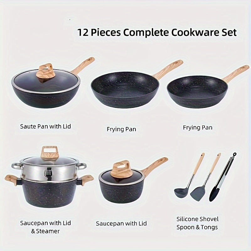 Set of 4 Aluminum Cookware - Comes with Frying Pan, Soup Pot, and More - Ideal for Home and Restaurant Kitchens