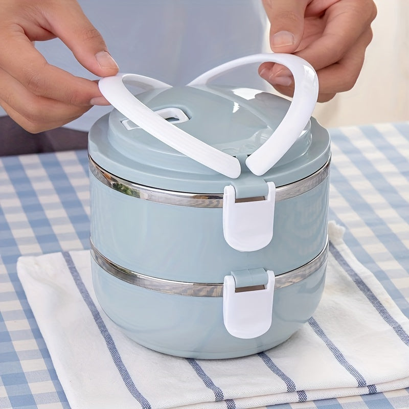 One-Tier Insulated Bento Box Set made of Stainless Steel - Features a Cylindrical Shape with a Lid, Ideal for Office, School, Camping, Picnics. Hand Wash Only. Perfect for Kitchen Storage Container, Capacity of 1400ml.