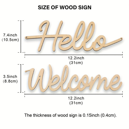 Wooden letter sign cutout in the shape of "Hello Welcome". This DIY block words sign is perfect for wreaths, home doors, walls, and more. Add a rustic touch to your front door or room decor. Makes a great gift for family and friends. Comes with string