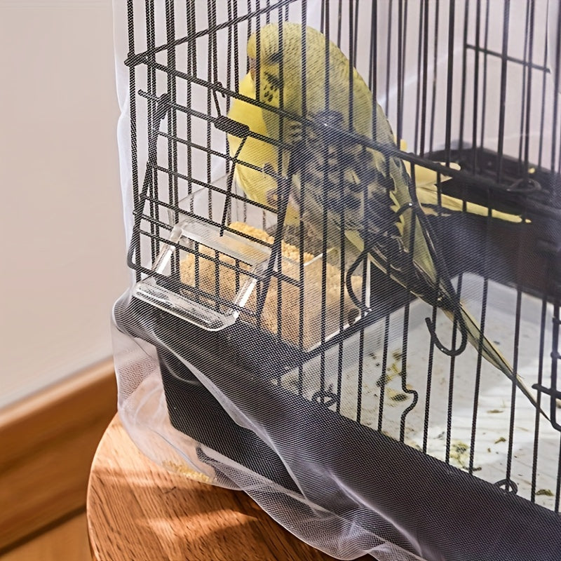 Mesh bird cage cover with seed collector keeps parrot cages clean and tidy.