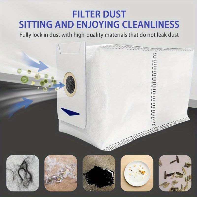 Replacement dust bags suitable for Ecovacs T30 Pro, T30 Pro Max 3 cordless vacuum cleaners. Made with high-efficiency cloth material and featuring a sealed top for easy emptying and cleaning. Includes 12 pieces.