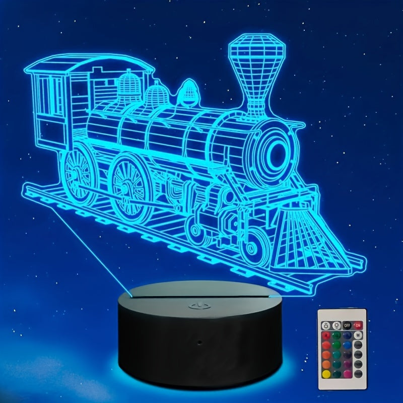 Steam Train Night Light, 3D Illusion Lamp with Remote Control & Timer, 16 Colors Changing, Creative Birthday Xmas Gift, Bedroom Decor – 1pc