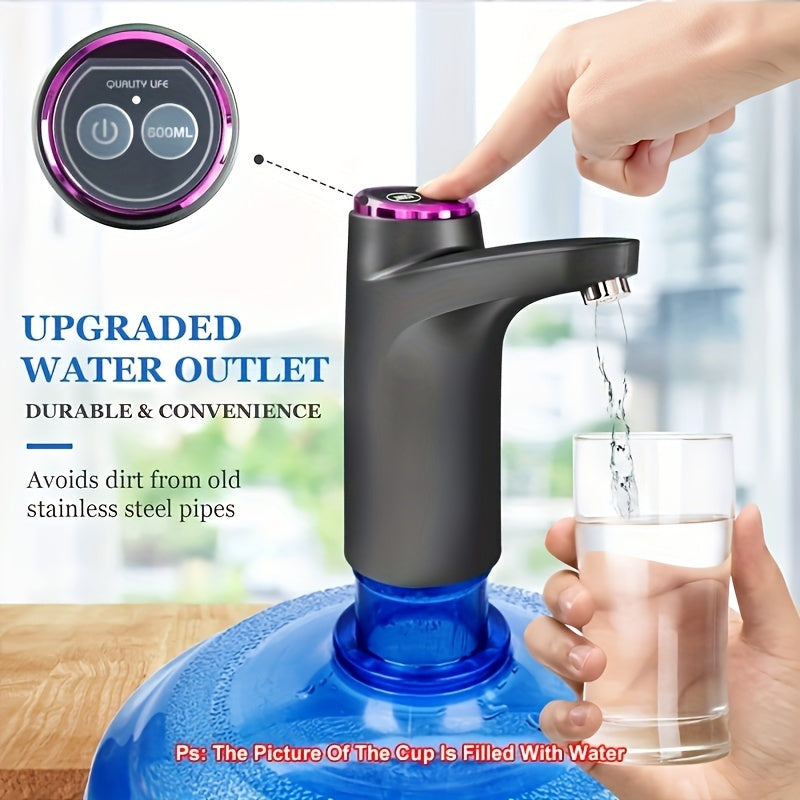 Portable water pressure device for home, office, or dormitory - USB rechargeable electric water bottle pump, automatic drinking water dispenser for jugs ranging from 5.68 to 18.93 liters.