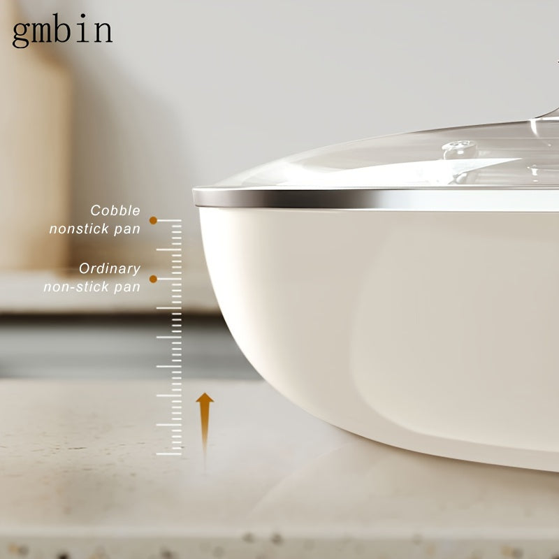 gmbin Ceramic non-stick frying pan is made of internet-famous shell porcelain, featuring a wheat rice stone flat bottom for deep frying.