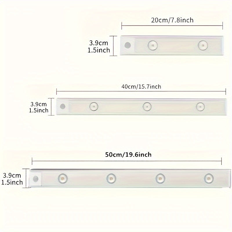 Rechargeable infrared sensor light strip with LED, magnet, and self-adhesive; wire-free for various applications.