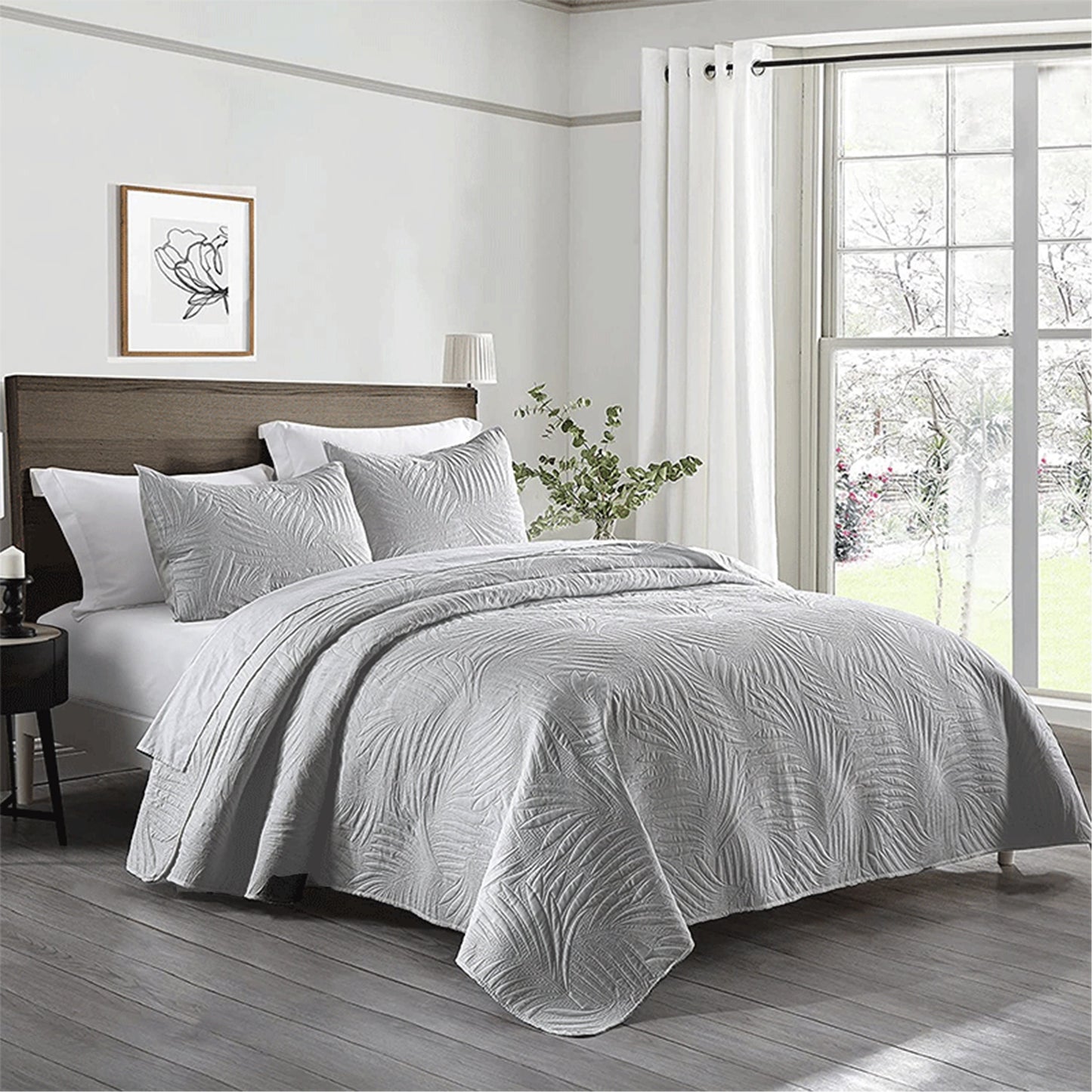 Bedroom Dormitory Room Decor Set includes one leaf embossed bedspread and two pillowcases, all made of soft, breathable, and comfortable materials. Filler not included.