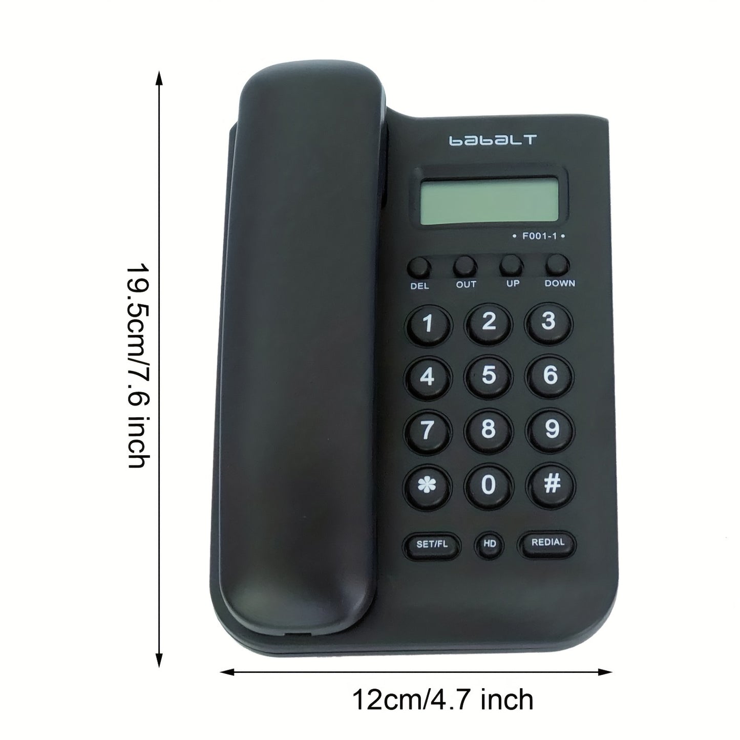 Basic corded landline phone with caller ID display for home office.