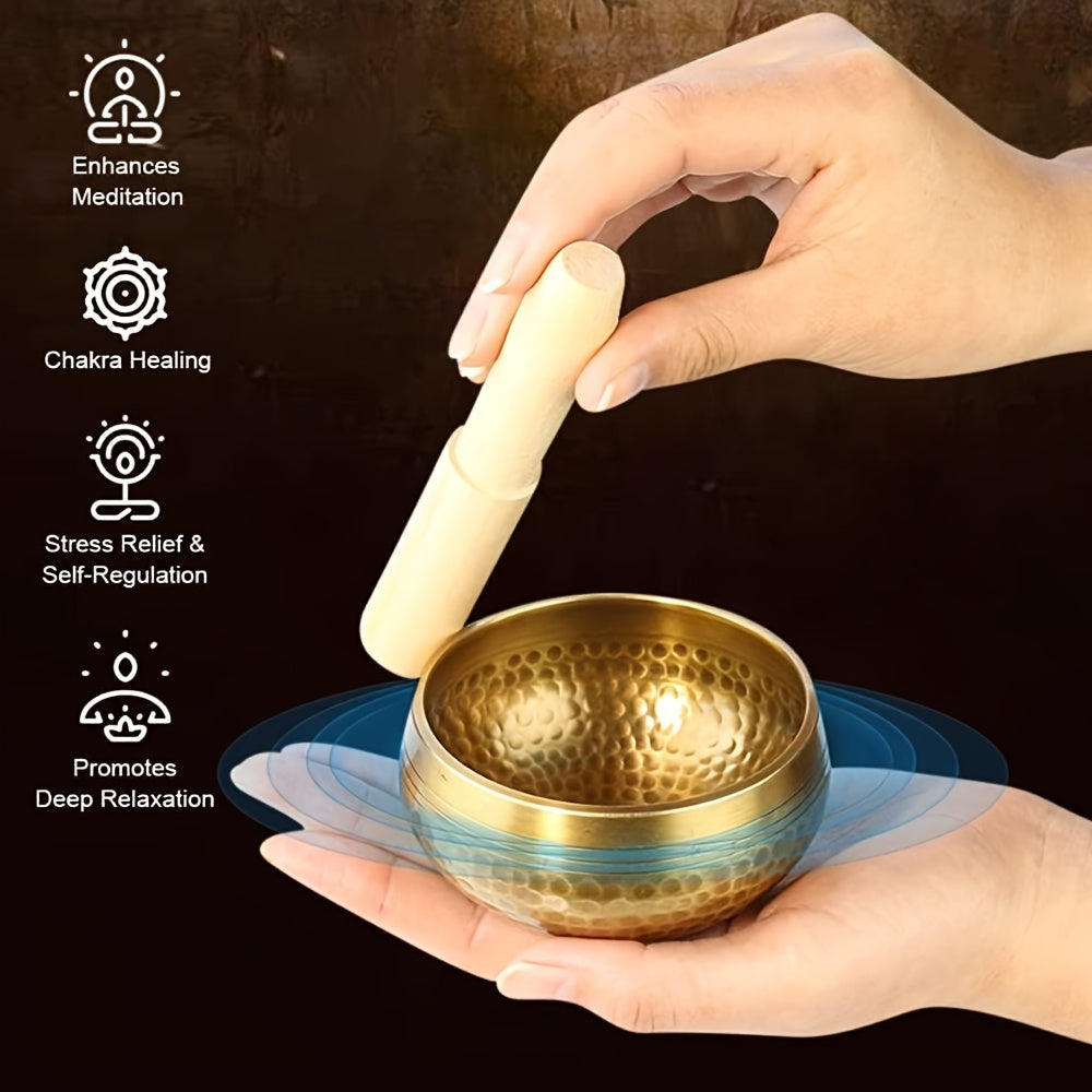 Singing bowl set for meditation and sound therapy with wooden mallet