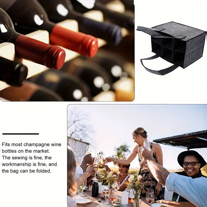 Stylish felt wine and beer bottle tote, holds up to 6 bottles, portable and lightweight, perfect for dinners and travel.