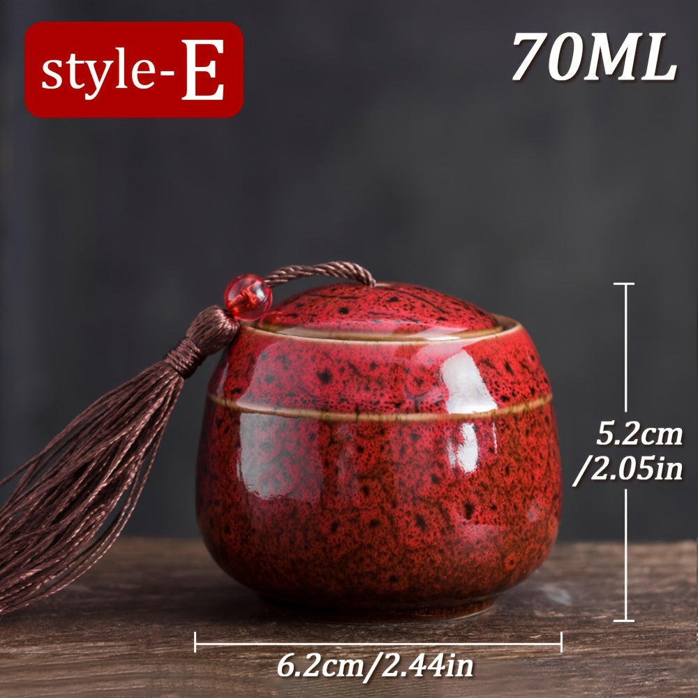 Ceramic Mini Tea Can - 1 piece, 70ml - Ideal for Candy, Coffee Powder, Matcha - Portable Travel Pot with Sealed Lid - Food Safe Container with dimensions 5.59x10.41 cm