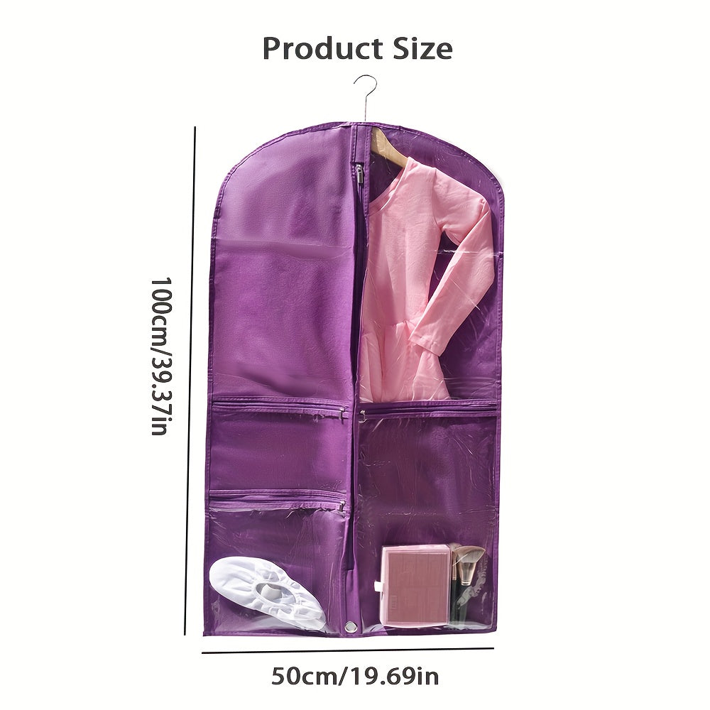 1 piece of Translucent Simple Dustproof Storage Bag, perfect for storing dance skirts or hanging clothes. Great for closet organization and travel. Features a visible translucent window, ideal for competitions, traveling, and storage. Makes a perfect