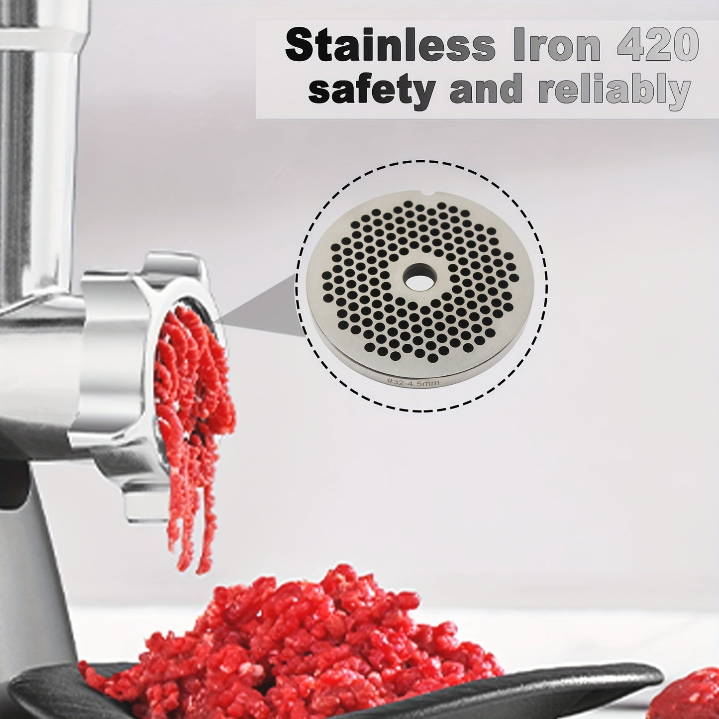 Durable Stainless Steel Meat Grinder Disc, 1 piece, with 32-4.5mm Hole Plate - Safe for Food, Simple to Use Mincer Attachment for Kitchens at Home or in Commercial Settings