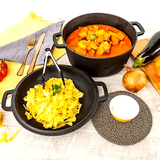 Cast Iron Cookware Set - Includes Barbecue Frying Pan, Stew Pot, and Bag Pot - Uncoated for Authentic Flavor - Ideal for Outdoor and Kitchen Use