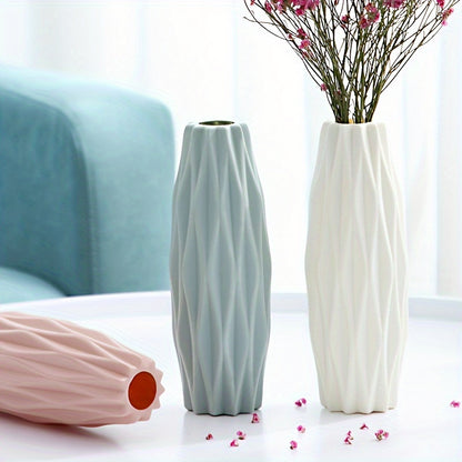 Set of Nordic plastic vases inspired by ceramic, perfect for home decor on special occasions such as St. Patrick's Day and Easter, or as a spring addition to living rooms, dining tables, or beauty rooms.