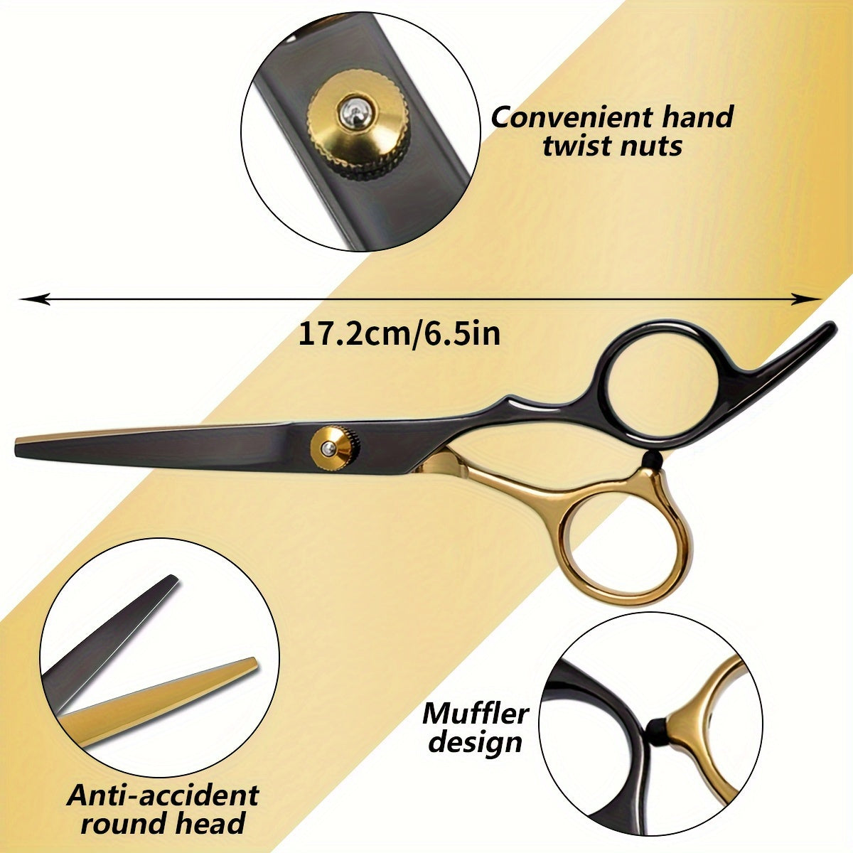 16.51 cm black stainless steel professional hair scissors for hair cutting in barber salon or household use.