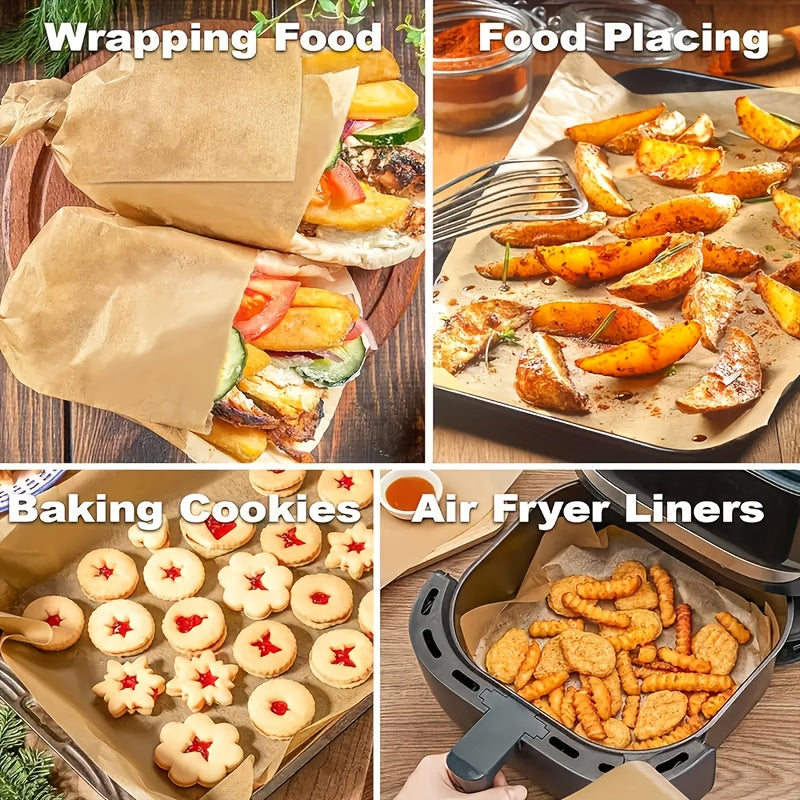 50 pieces of high-quality baking liners that are non-stick and premium, ensuring easy cleanup for both roasting and baking. These food-safe liners can be used in air fryers and ovens, making them versatile for various cooking needs. Perfect for cooking