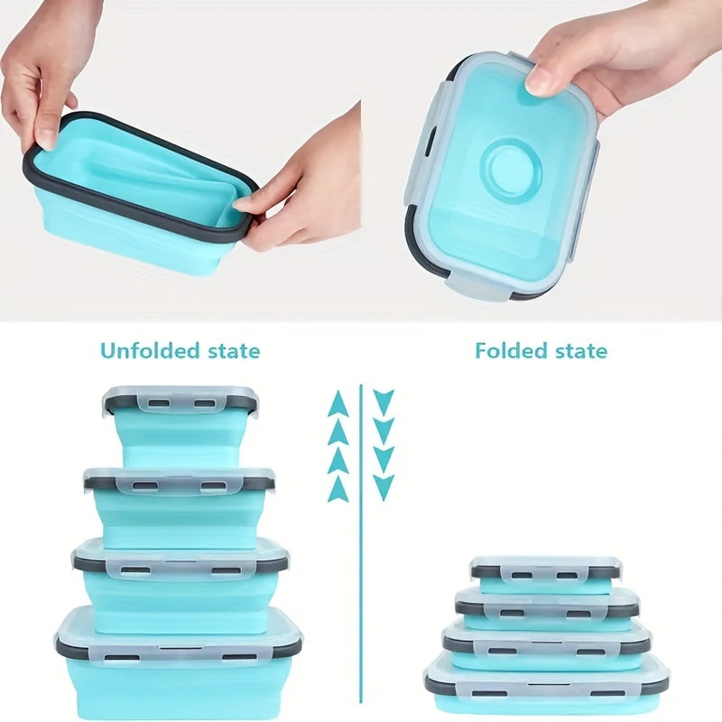 Collapsible Silicone Food Storage Containers, Set of 4 - Stackable, Space Saving, Microwaveable, Freezer and Dishwasher Safe, BPA Free - Perfect for Leftovers or Meal Prep, Foldable Lunch Box Containers, Essential Kitchen Accessories