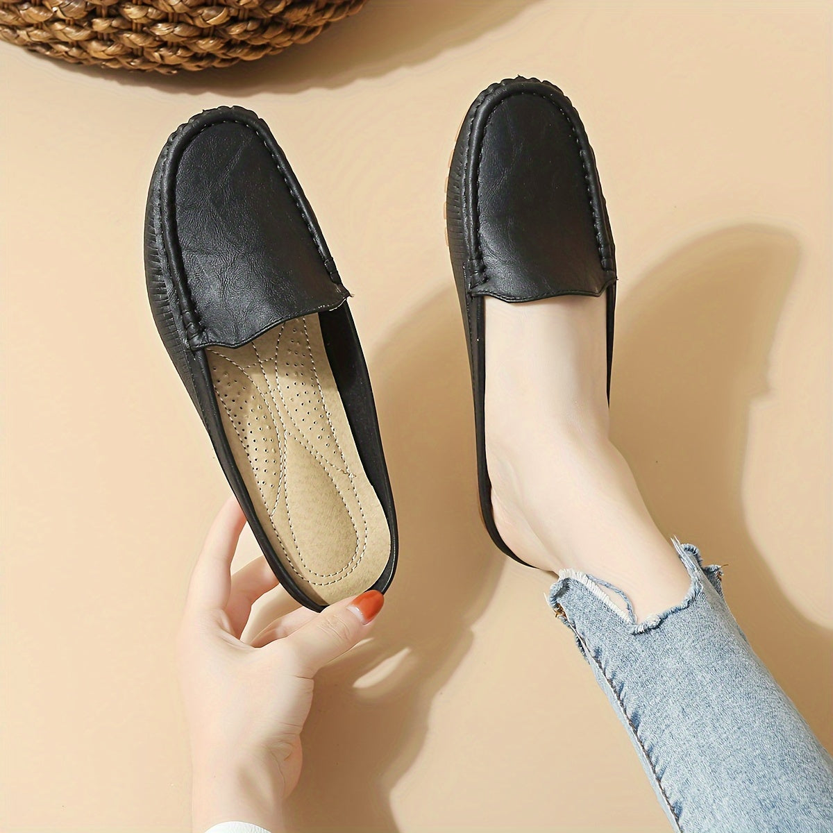 Stylish slip-on mule sandals with half-toe design, perfect for summer.