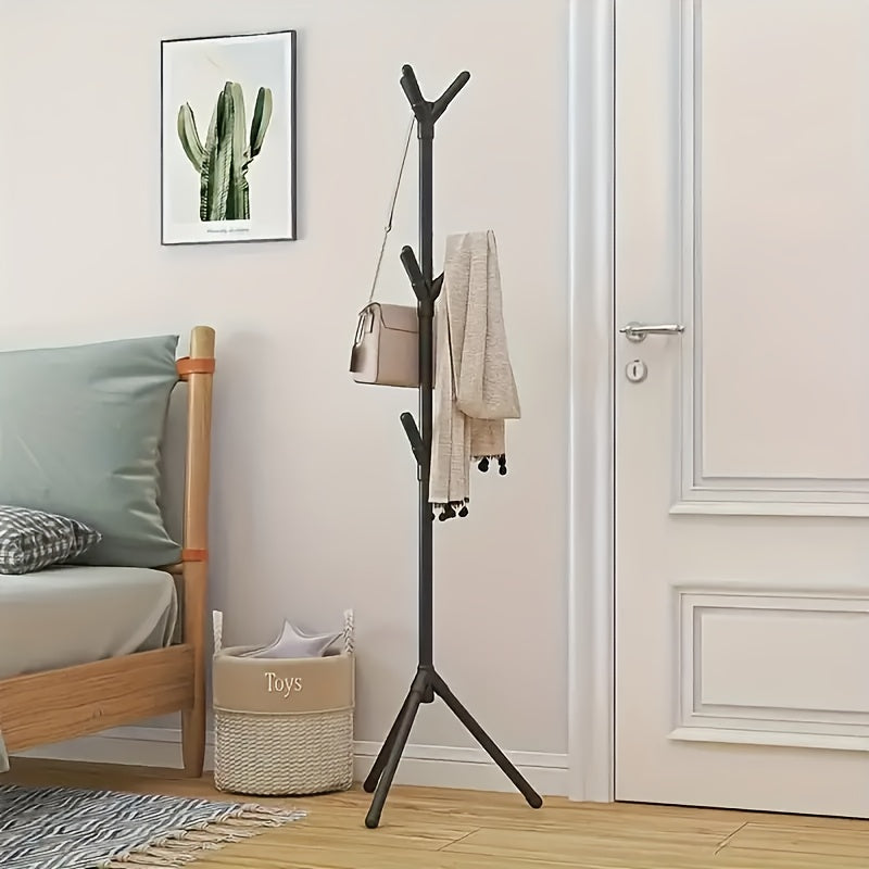 The multi-functional metal clothes hanger features an elegant and practical branch design, with 9 hooks to efficiently hang coats, suits, hats, bags, scarves, and towels.