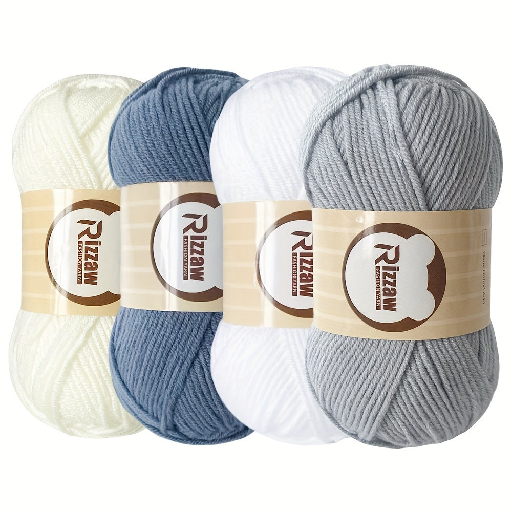 Morandi color set with 4 strands of yarn for crochet projects, including blanket, clothes, tote bag, and slippers. Each strand is 50g.