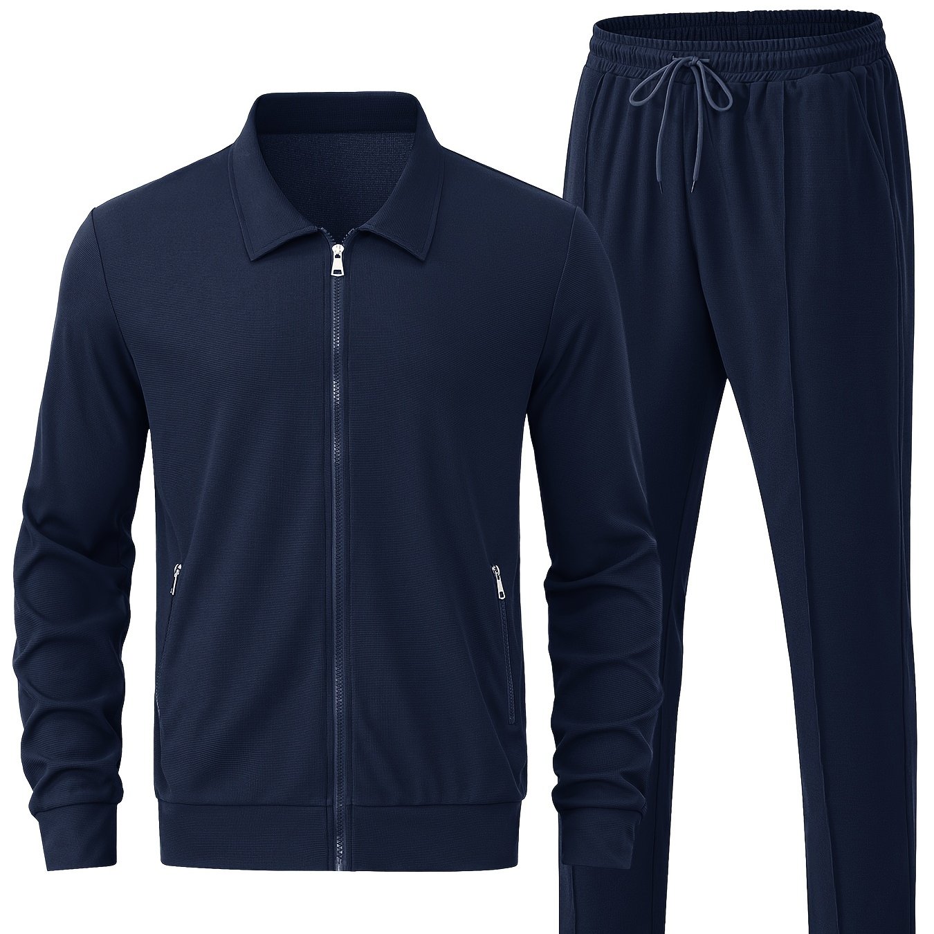 Men's 2-piece athletic outfit for outdoor sports, featuring a zip-up jacket and pants.