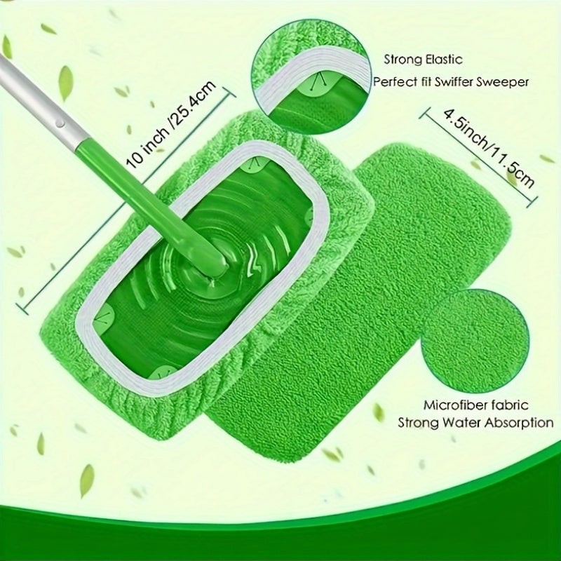 Set of 3 Reusable Microfiber Mop Pads for Swiffer Sweeper, Easily Attachable for Wet or Dry Cleaning, Long-lasting Polyester Replacement Heads