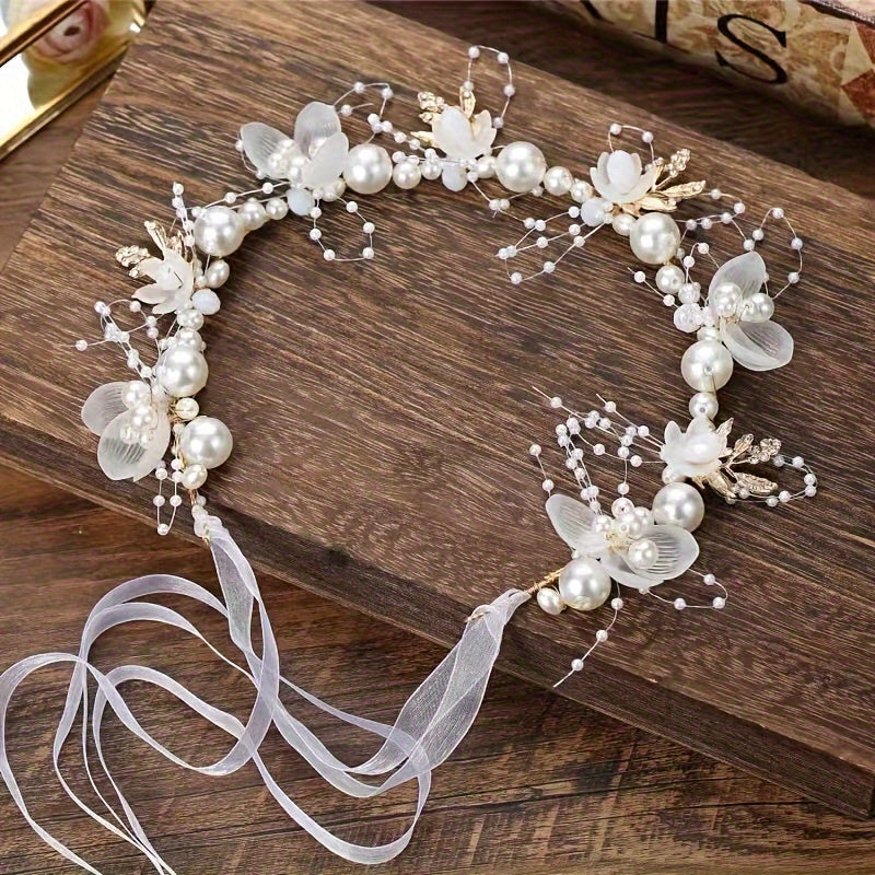 Beautiful Faux Pearl and Floral Headpiece - Perfect for Weddings, Balls, and Photography - Elegant Princess Inspired Hair Accessory for Women and Girls