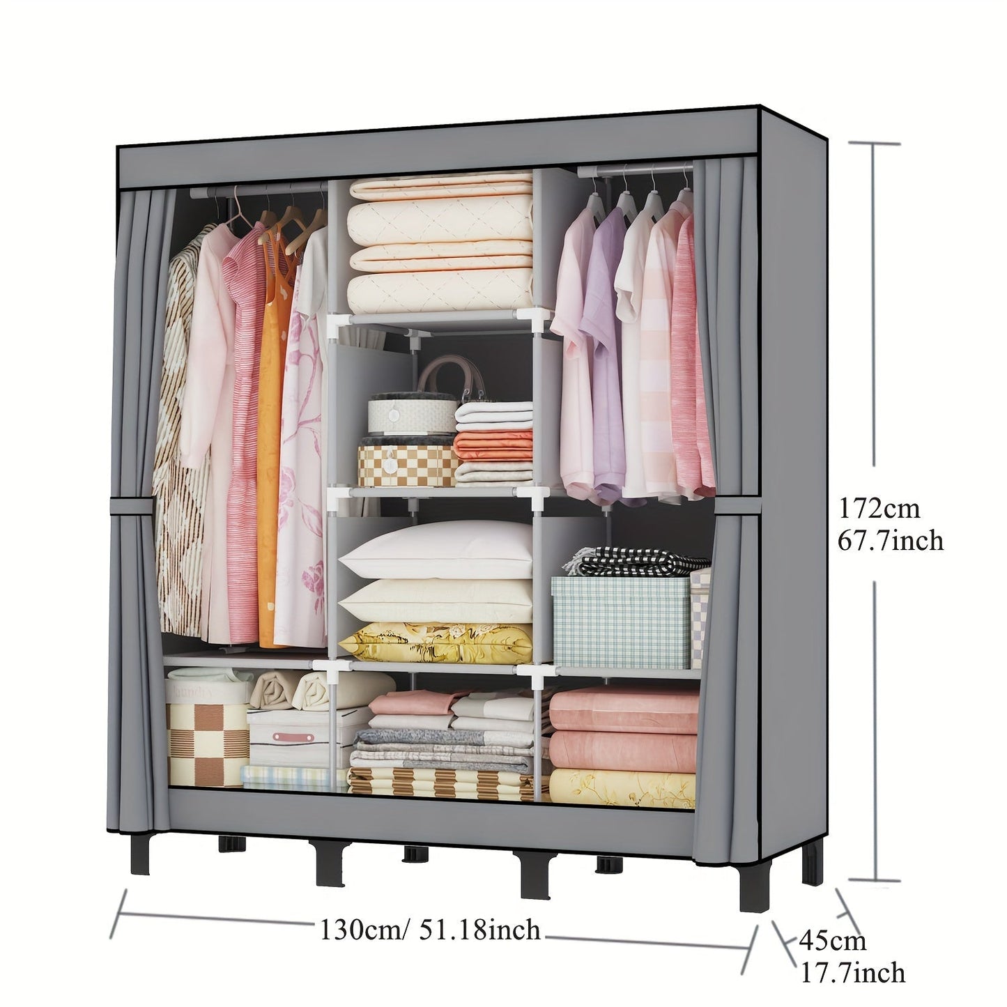 Modern Black Fabric Wardrobe by OUMYJIA, Durable Steel Frame, Multi-Layer Storage System for Rental Properties, Dorms, and Homes. Includes 12-16mm Metal Pipes for added stability. Easily Portable Closet Solution.