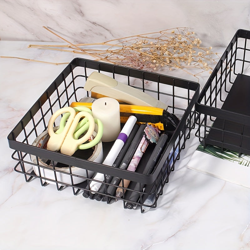 Set of 2 Metal Storage Baskets in Multiple Sizes for Office & Kitchen - Handy Organizer for Snacks and Essentials