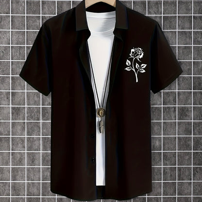 Men's flower graphic short sleeve lapel shirt perfect for summer, a casual and comfy gift option.